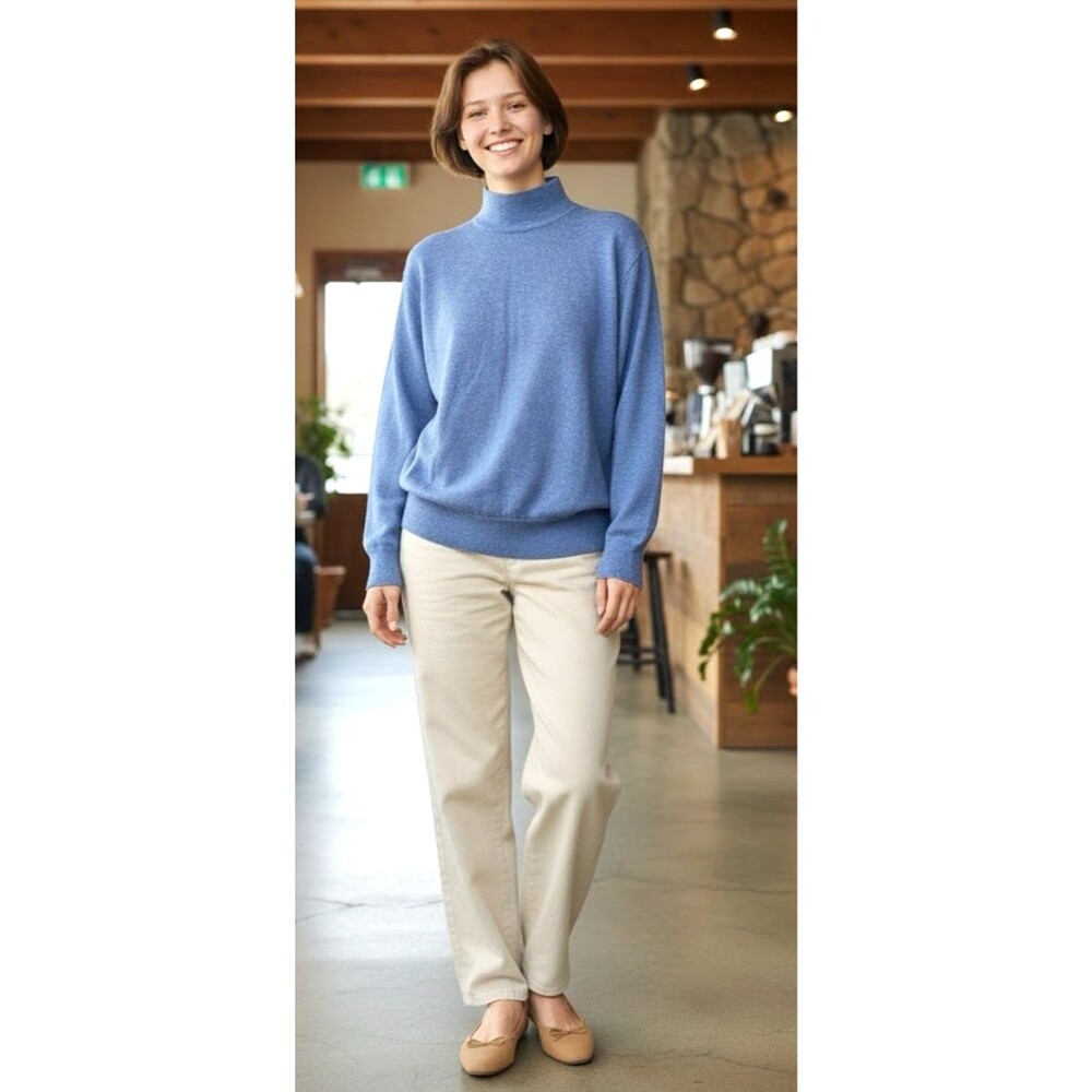 Jos A Banks Signature Collection womens Merino Wool blue turtleneck sweater L